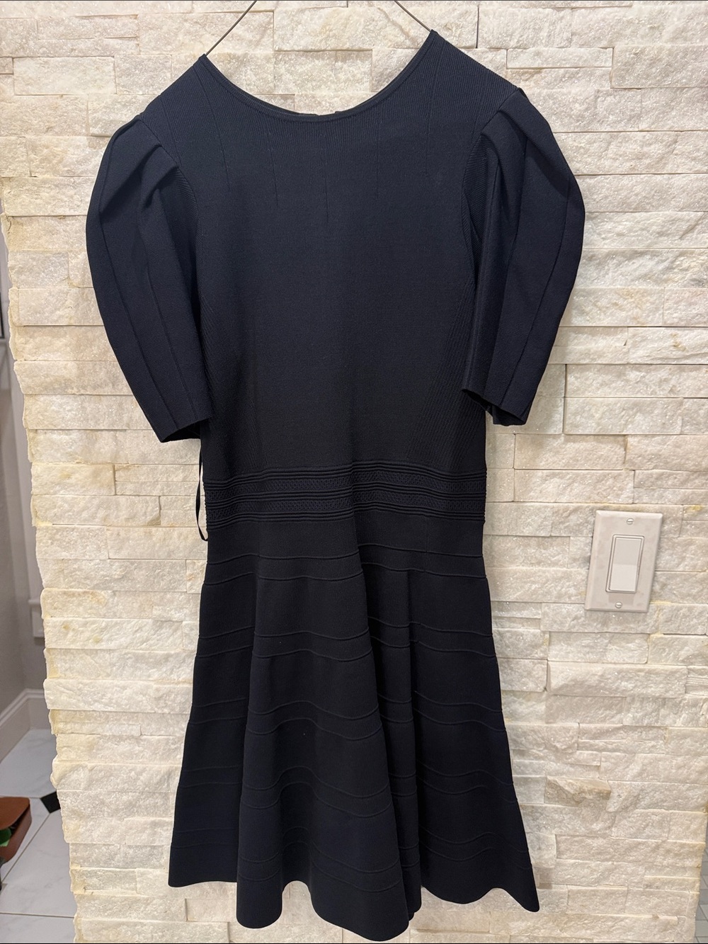 Ted Baker Black Midi Dress with Puff Sleeves